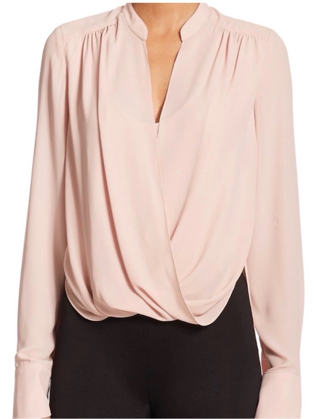 BCBGMaxAzria Light Blush Wrap-Style Long Sleeve Blouse